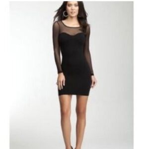 Bebe Black Mummy Bandage Body Hugger Dress. Sheer Mesh Top. Full Back Zip. SizeM
